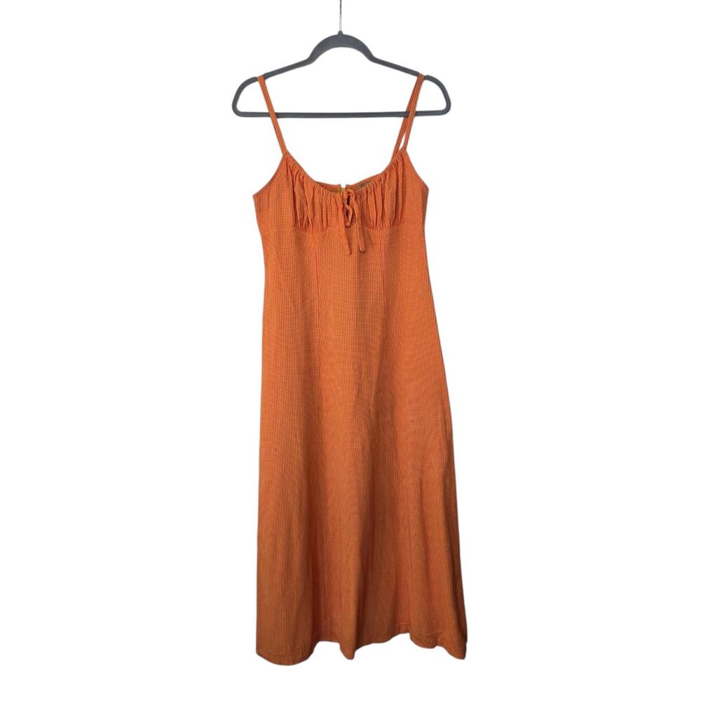 Helena Sorel Orange Yellow Gingham Tie Front Sleeveless Maxi Sundress, Size 6